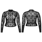 PUNK RAVE Women's Plus Size Gothic Star Cross Flocking Mesh T-shirt