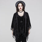PUNK RAVE Women's Plus Size Gothic Star Tassels Velvet Cape