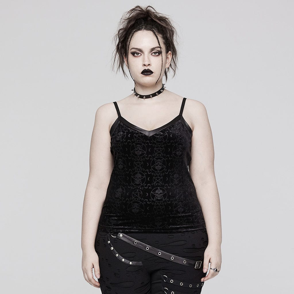 PUNK RAVE Women's Plus Size Gothic Star Velvet Tank Top