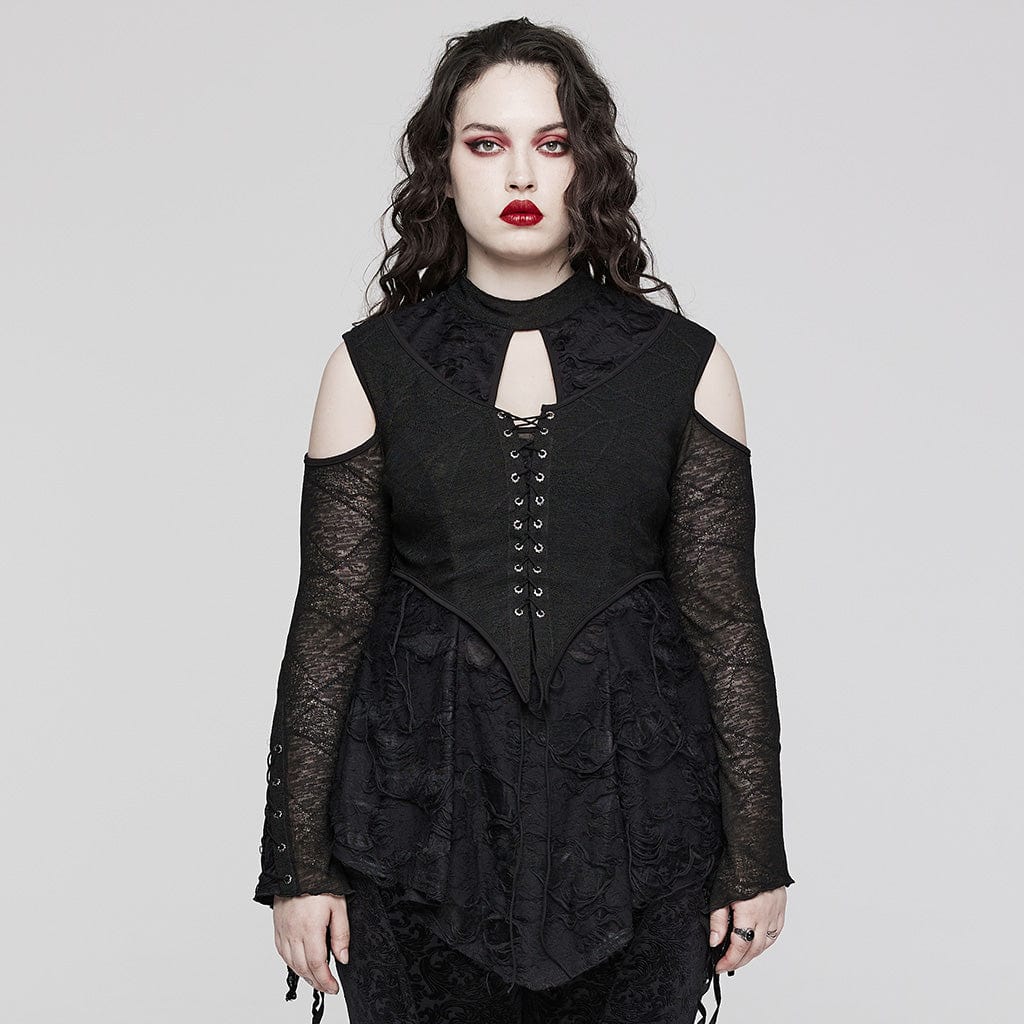 Women's Plus Size Gothic Strappy Off Shoulder Ripped Shirt – Punk
