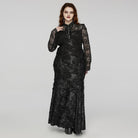 PUNK RAVE Women's Plus Size Gothic Turn-down Collar Lace Splice Gown Dress