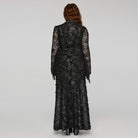 PUNK RAVE Women's Plus Size Gothic Turn-down Collar Lace Splice Gown Dress