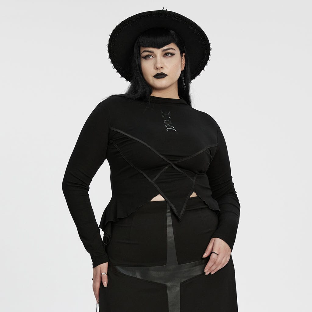 PUNK RAVE Women's Plus Size Punk Irregular Moon Printed Shirt