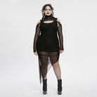 PUNK RAVE Women's Plus Size Punk Irregular Ruched Black Party Dress with Hooded Cape