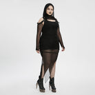 PUNK RAVE Women's Plus Size Punk Irregular Ruched Black Party Dress with Hooded Cape