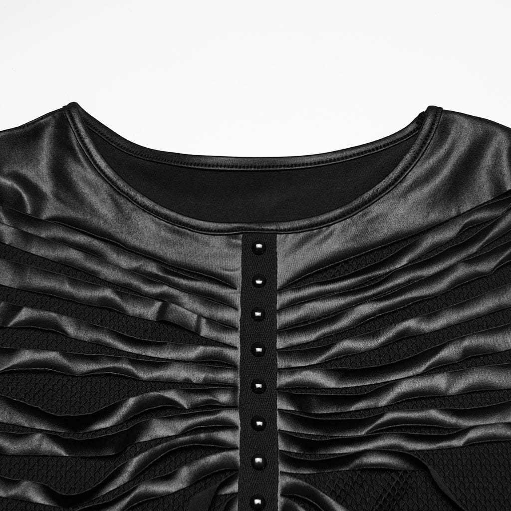 PUNK RAVE Women's Plus Size Punk Ribbed Mesh Splice Tank Top