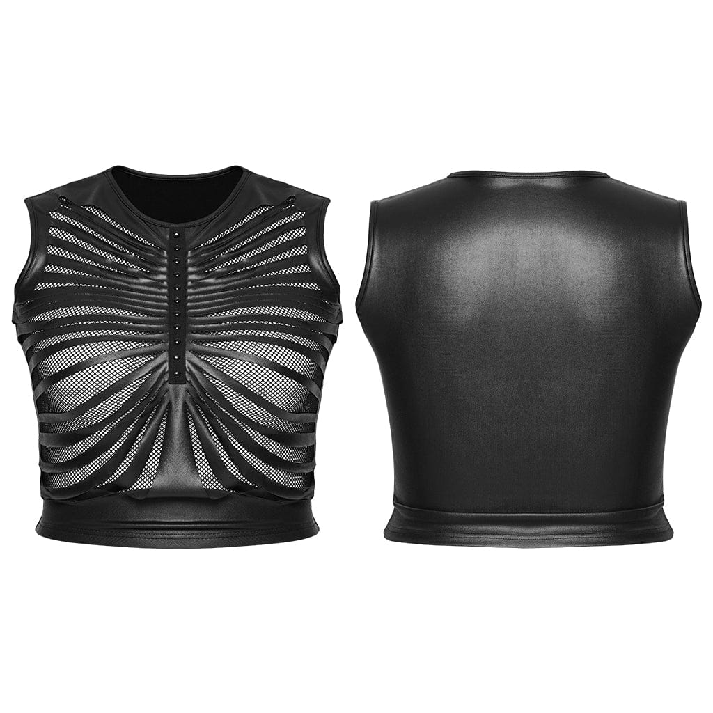 PUNK RAVE Women's Plus Size Punk Ribbed Mesh Splice Tank Top