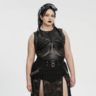 PUNK RAVE Women's Plus Size Punk Ribbed Mesh Splice Tank Top