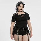 PUNK RAVE Women's Plus Size Punk Ripped Buckle Shirt