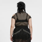 PUNK RAVE Women's Plus Size Punk Sheer Cutout Mesh Top Black