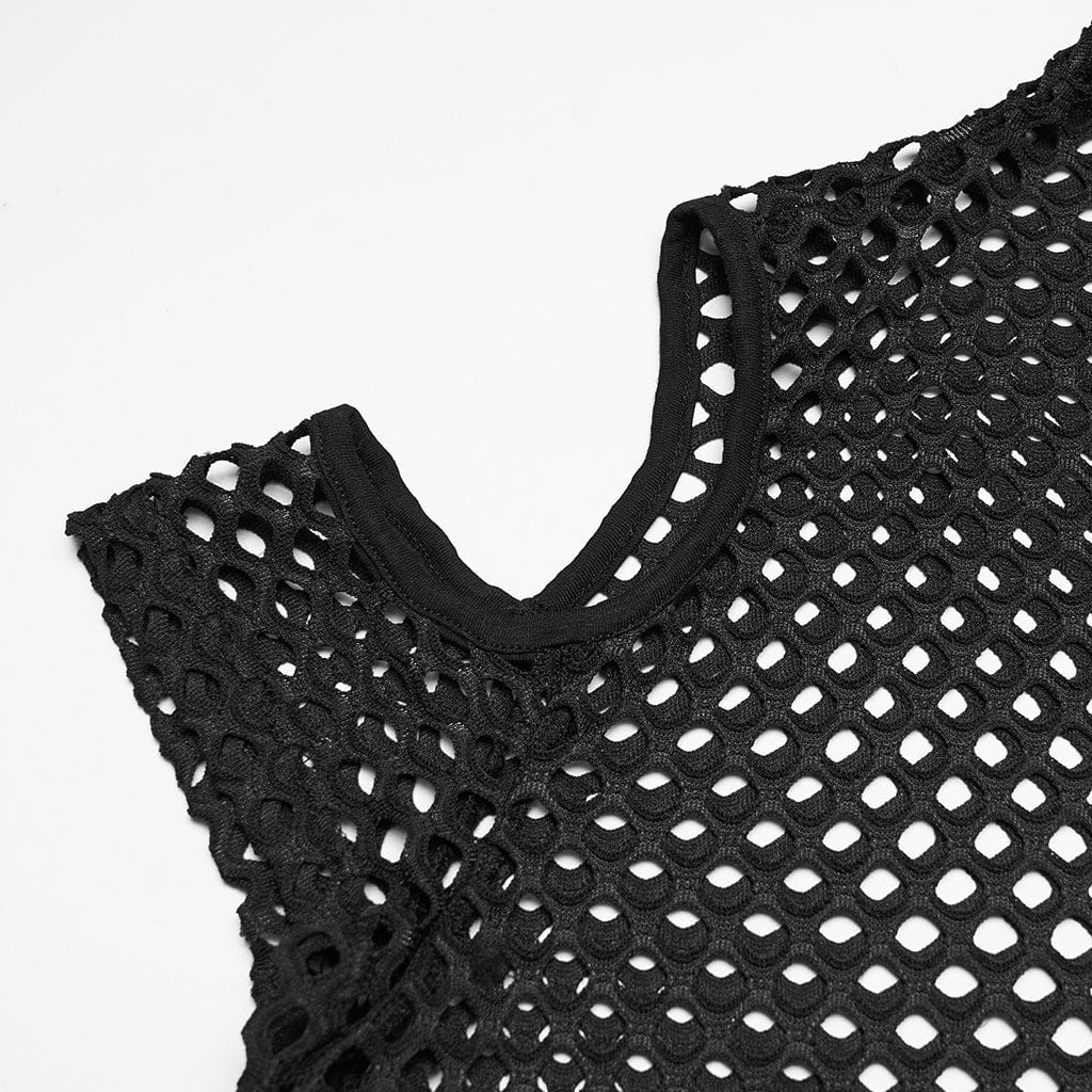 PUNK RAVE Women's Plus Size Punk Sheer Cutout Mesh Top Black
