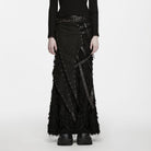 PUNK RAVE Women's Punk Asymmetric Eyelet Lace-up Distressed Maxi Skirt