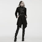 PUNK RAVE Women's Punk Asymmetric Lapel Lace-up Long Jacket
