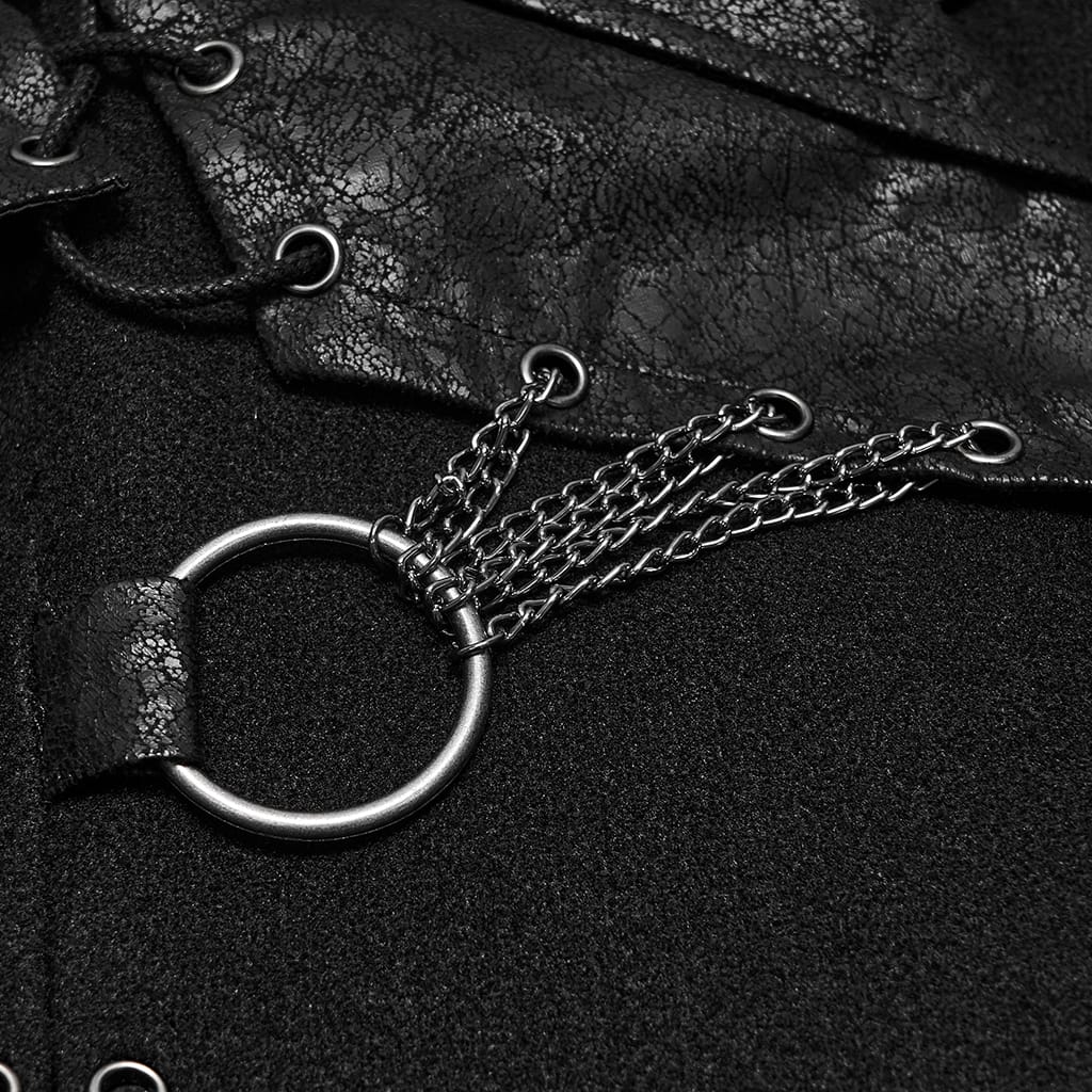 PUNK RAVE Women's Punk Asymmetric Lapel Lace-up Long Jacket