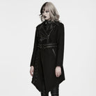 PUNK RAVE Women's Punk Asymmetric Lapel Lace-up Long Jacket