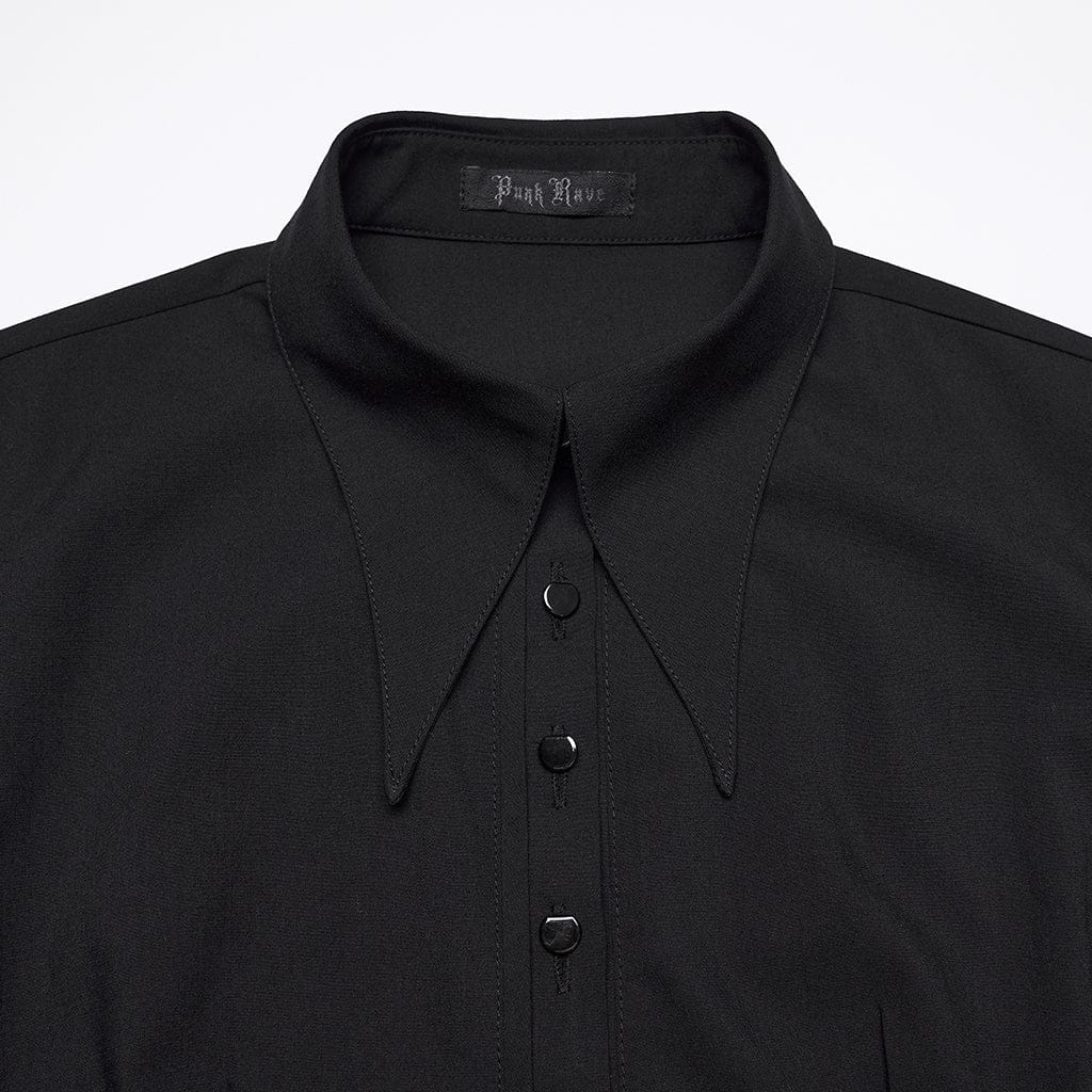 PUNK RAVE Women's Punk Asymmetric Turn-down Collar Puff Sleeved Dress