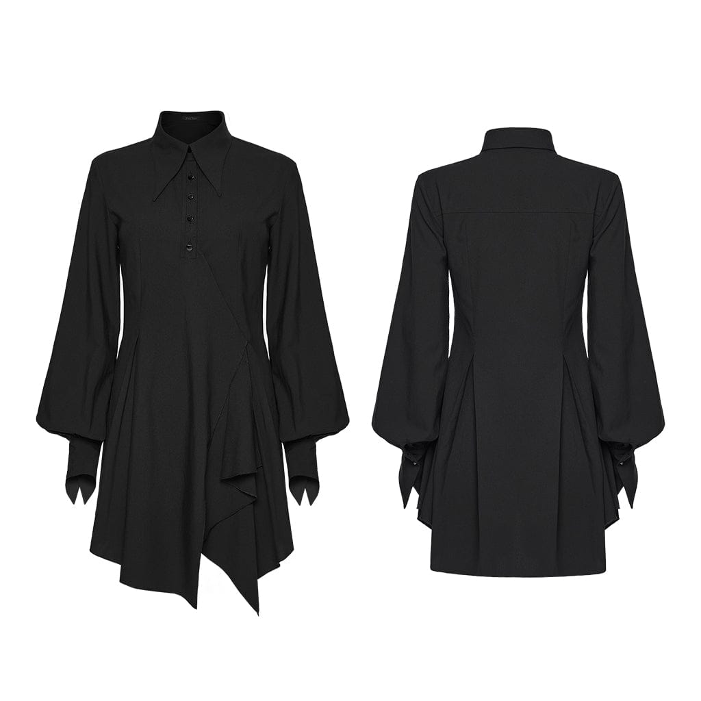 PUNK RAVE Women's Punk Asymmetric Turn-down Collar Puff Sleeved Dress