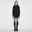 PUNK RAVE Women's Punk Asymmetric Turn-down Collar Puff Sleeved Dress