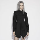 PUNK RAVE Women's Punk Asymmetric Turn-down Collar Puff Sleeved Dress