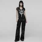 PUNK RAVE Women's Punk Big Pocket Buckle Strap Lace-up Pants