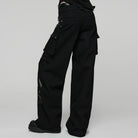 PUNK RAVE Women's Punk Big Pocket Buckle Strap Lace-up Pants