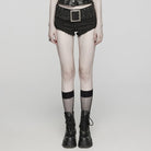 PUNK RAVE Women's Punk Buckle Eyelets Denim Shorts