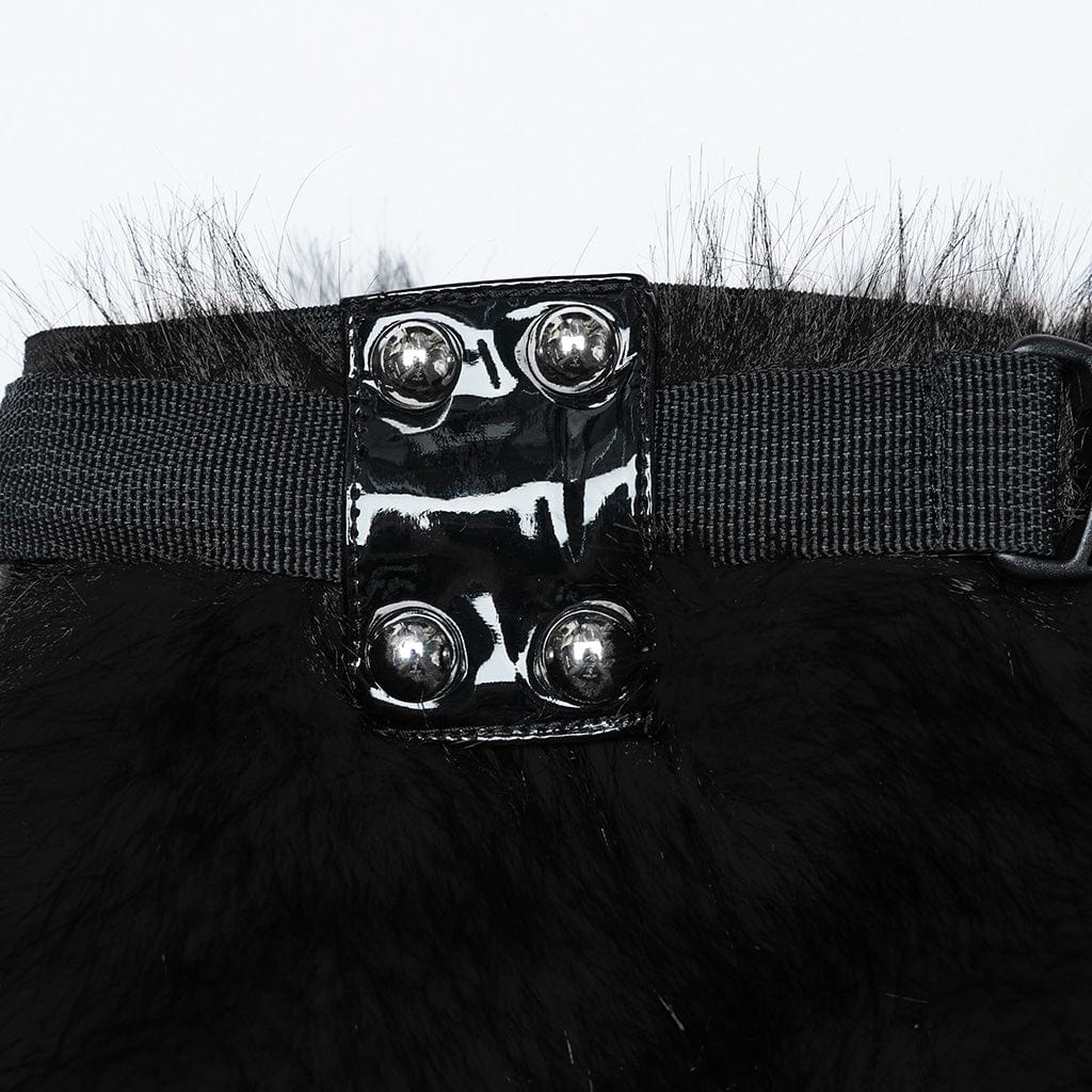 PUNK RAVE Women's Punk Buckle Faux Fur Leg Warmers Black