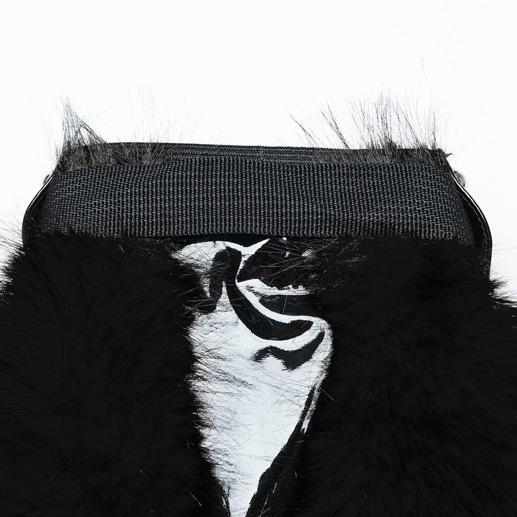 PUNK RAVE Women's Punk Buckle Faux Fur Leg Warmers Black