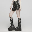 PUNK RAVE Women's Punk Buckle Faux Leather A-line Short Skirt