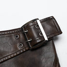 PUNK RAVE Women's Punk Buckle Faux Leather A-line Short Skirt Coffee