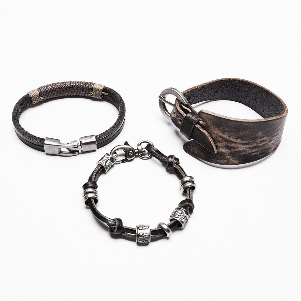 PUNK RAVE Women's Punk Buckle Faux Leather Bracelet Set