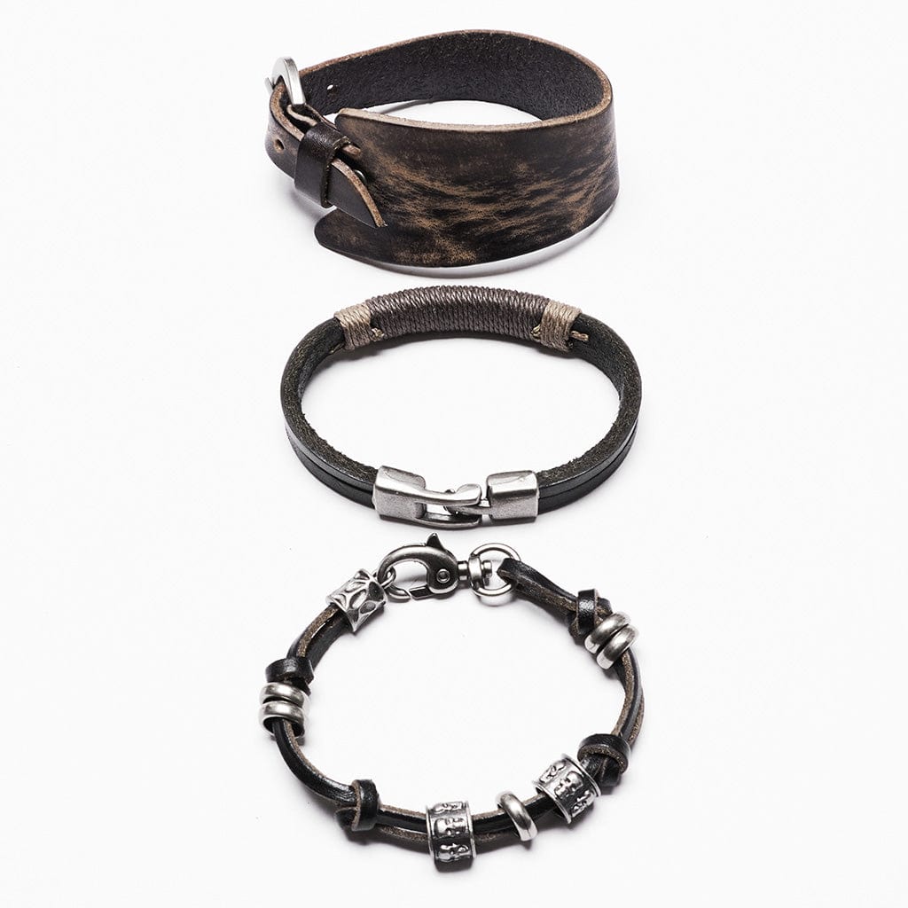 PUNK RAVE Women's Punk Buckle Faux Leather Bracelet Set