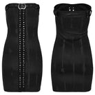 PUNK RAVE Women's Punk Buckle Lace-Up Eyelet Off Shoulder Dress Black