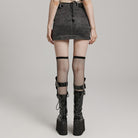 PUNK RAVE Women's Punk Buckle Mesh Overlapping Short Skirt