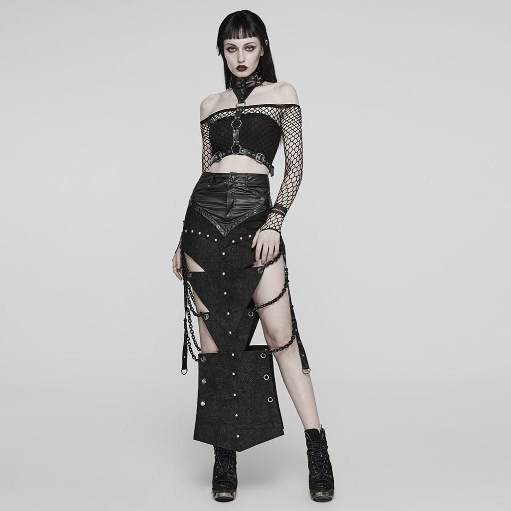 PUNK RAVE Women's Punk Buckle Ring Faux Leather Body Harness