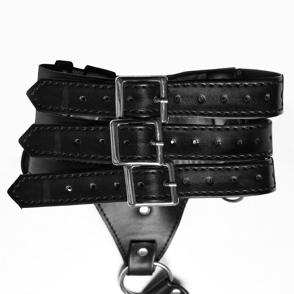PUNK RAVE Women's Punk Buckle Ring Faux Leather Body Harness