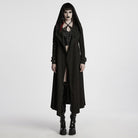 PUNK RAVE Women's Punk Buckle Ripped Coat with Hood