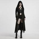 PUNK RAVE Women's Punk Buckle Ripped Coat with Hood
