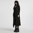 PUNK RAVE Women's Punk Buckle Ripped Coat with Hood