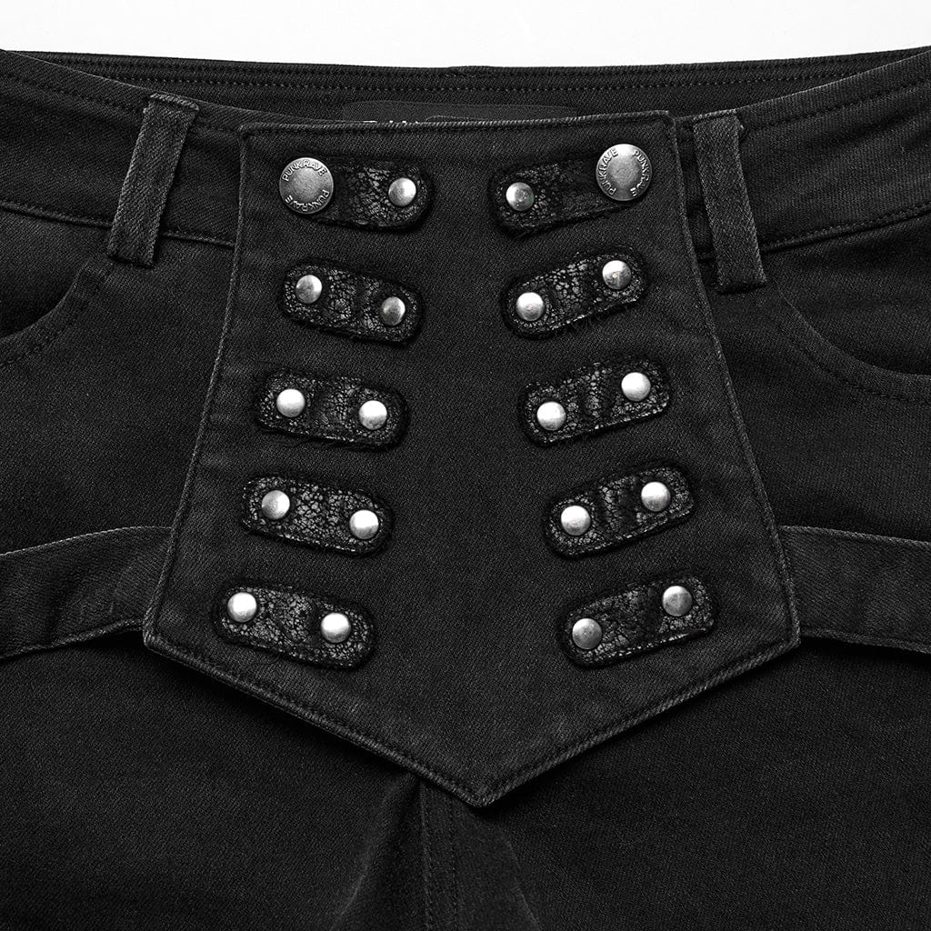 PUNK RAVE Women's Punk Buckle Skim Fitted Symmetrical Shorts