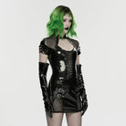 PUNK RAVE Women's Punk Buckle Strap Cutout Mesh Splice Dress