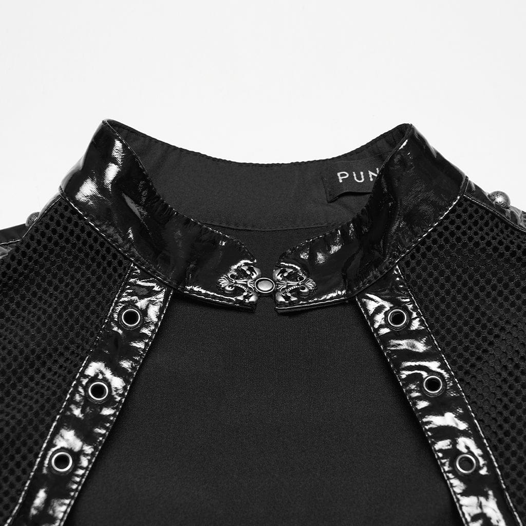 PUNK RAVE Women's Punk Buckle Strap Cutout Mesh Splice Dress