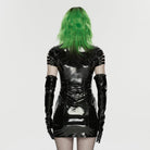 PUNK RAVE Women's Punk Buckle Strap Cutout Mesh Splice Dress