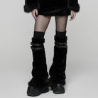 PUNK RAVE Women's Punk Buckle Strap Faux Fur Leg Warmers Black
