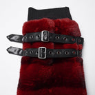 PUNK RAVE Women's Punk Buckle Strap Faux Fur Leg Warmers Red