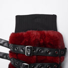 PUNK RAVE Women's Punk Buckle Strap Faux Fur Leg Warmers Red