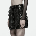 PUNK RAVE Women's Punk Buckle Strap Mesh Splice Mini Skirt