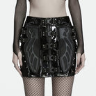 PUNK RAVE Women's Punk Buckle Strap Mesh Splice Mini Skirt