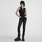 PUNK RAVE Women's Punk Buckle Strap Pleated Leggings