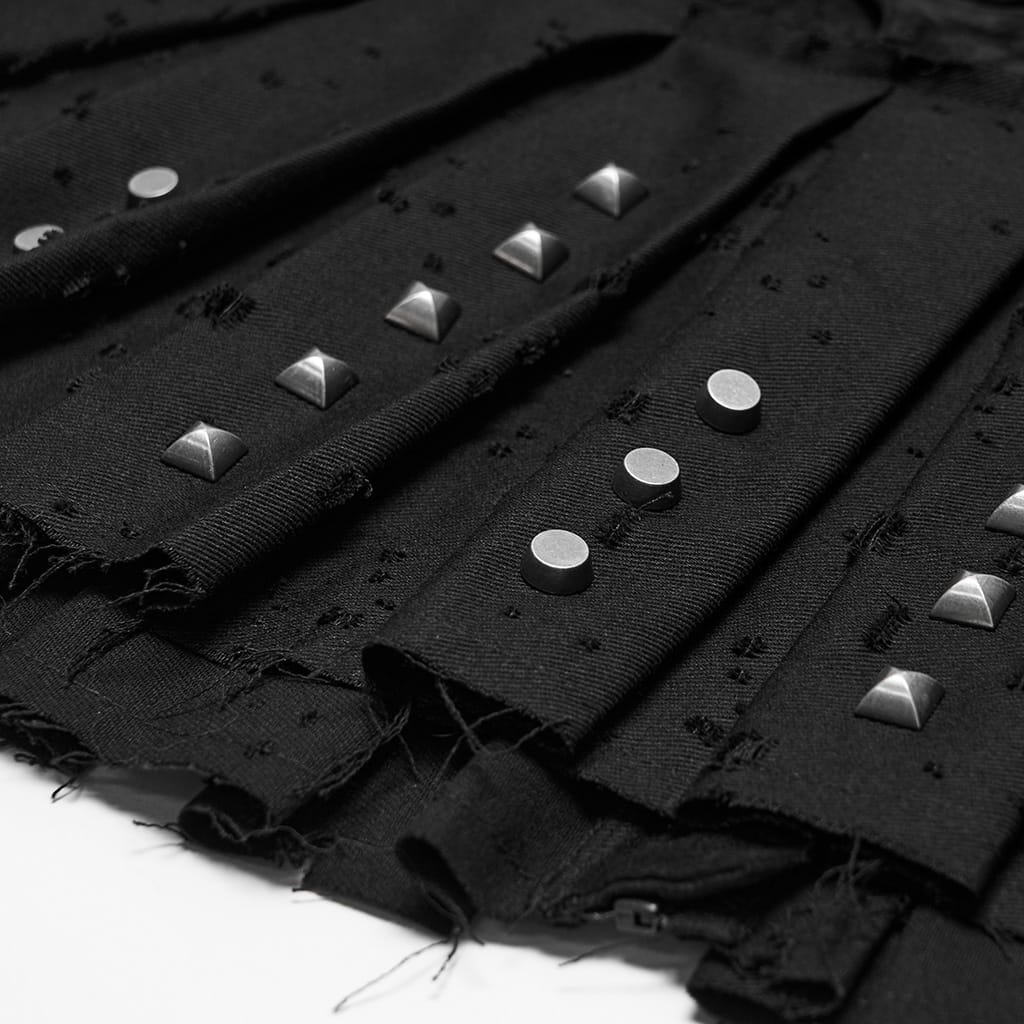 PUNK RAVE Women's Punk Buckle Strap Studded Pleated Skirt